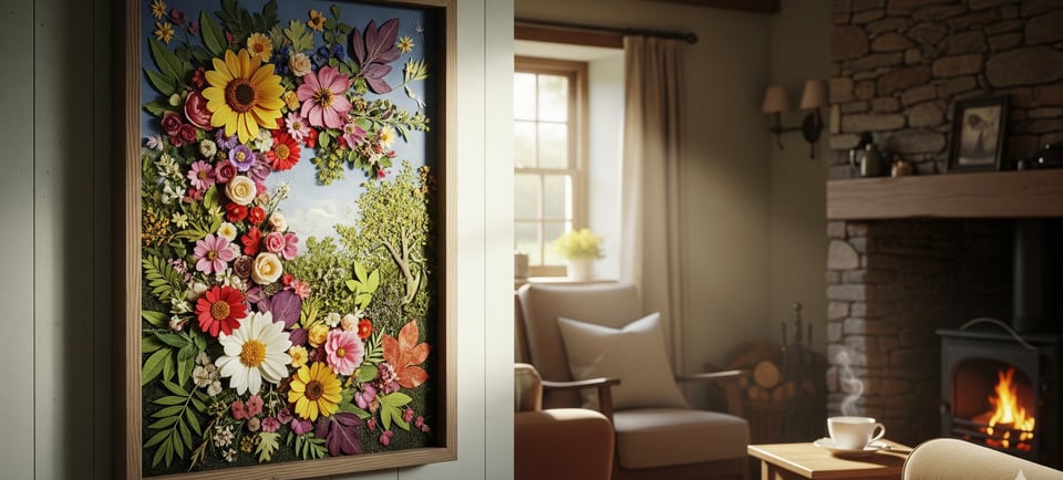 wall flower painting in cottage home