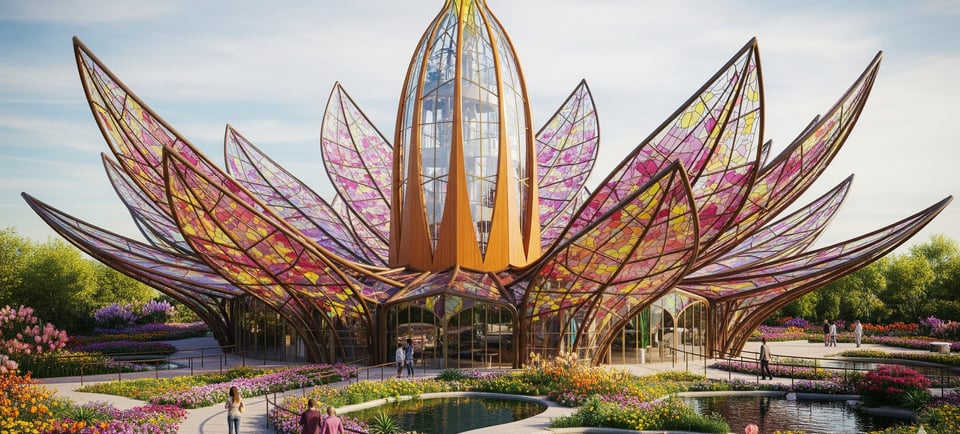 glass building inspired by flowers