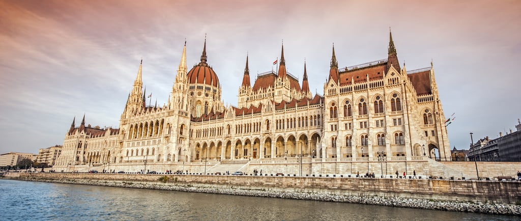 THE PARLIAMENT BUILDING IN BUDAPEST, HUNGARY, BAROQUE STYLE CASTLE-LIKE BUILDING