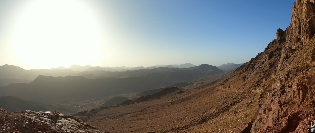 Hiking trail leading up Mount Sinai with rocky desert terrain in Egypt