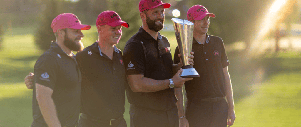 Legion XIII raise the 2025 LIV Golf League Team Championship trophy in Michigan (Photo: LIV Golf)