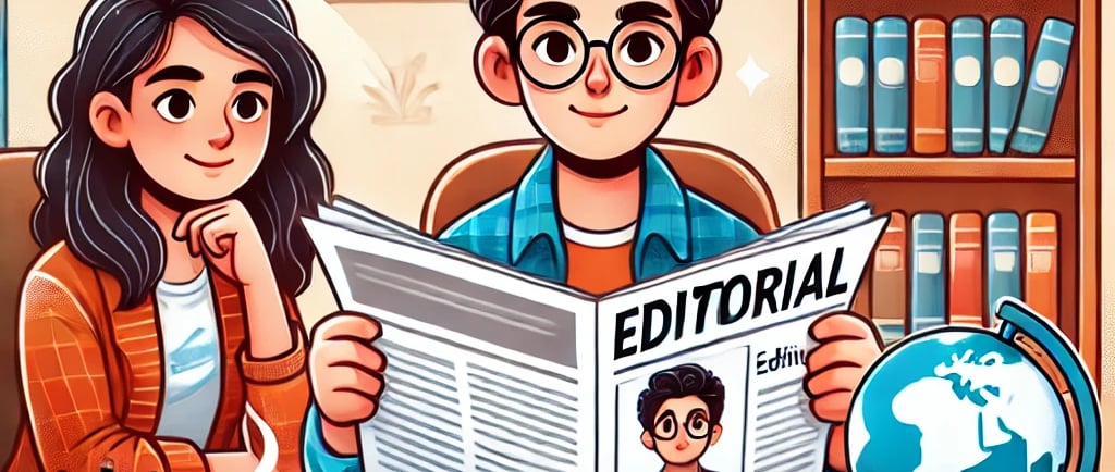 A student reading an editorial page