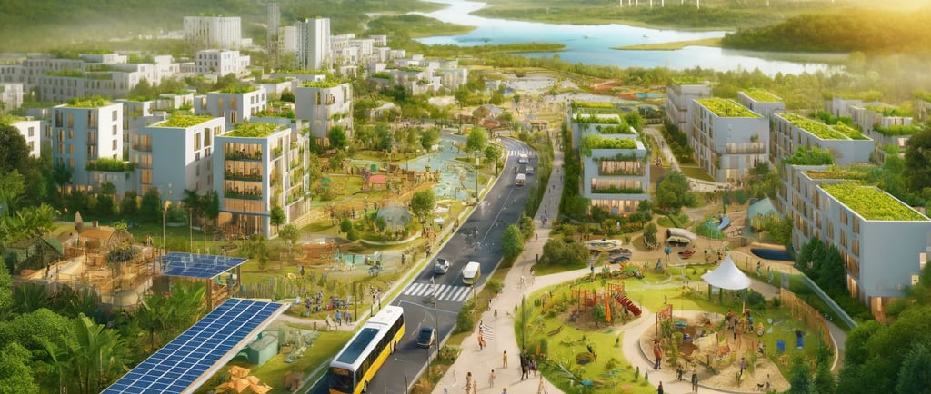 interpretação IA para um bairro sustentável resiliente inclusivo e amigável