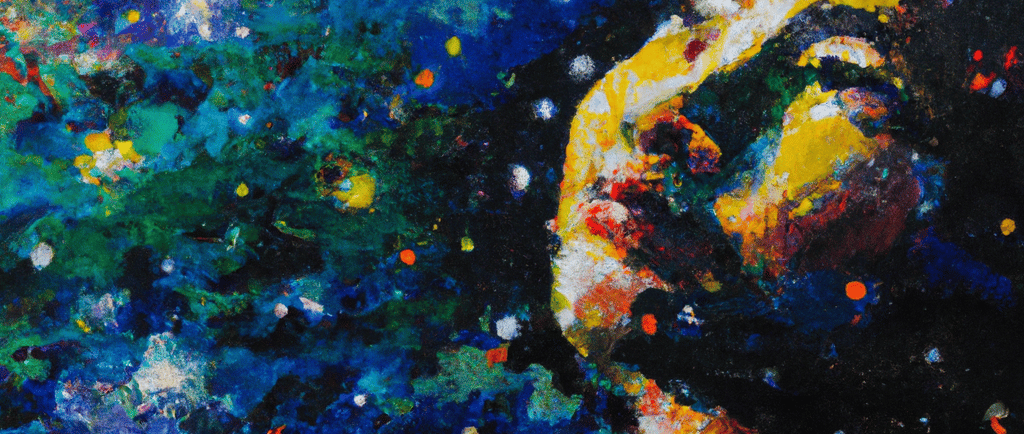 a painting of a woman with a colorful background