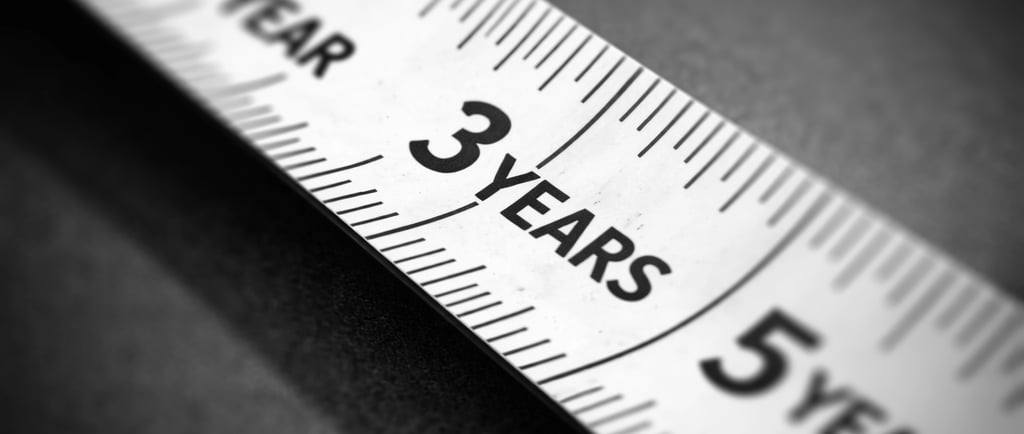 closeup of a metalic tape measure having years instead of centimeters