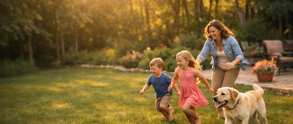 family playing in yard treated with all natural spray