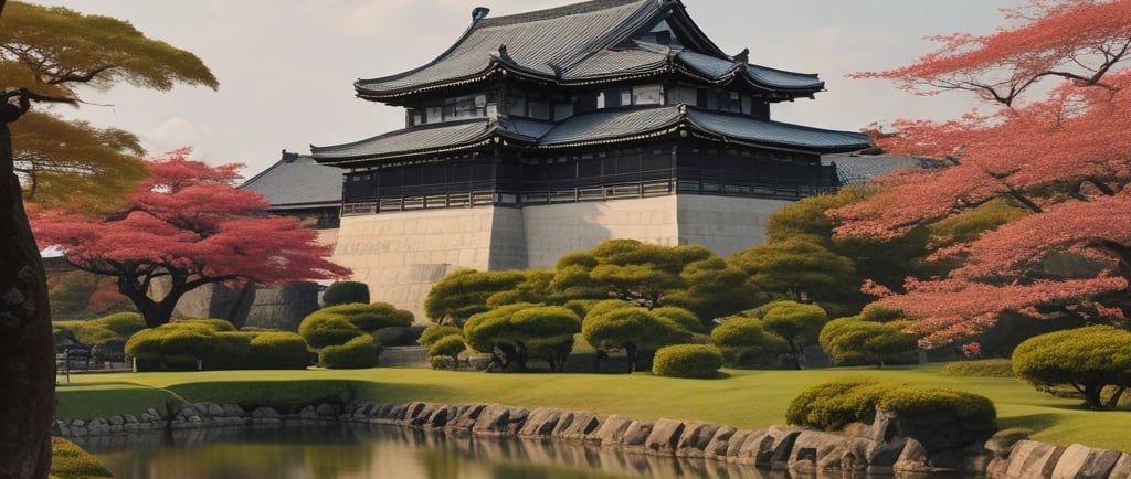 Traditional japanese pagoda nestled among green trees.