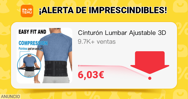 Temu ad for an adjustable 3D lumbar support belt with compression for back pain relief.