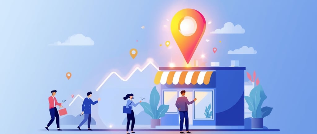 um grupo de pessoas em pé em frente a um prédio com um ponteiro de mapa