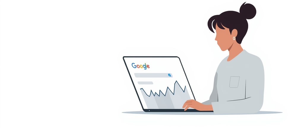 a woman sitting at a laptop computer with a chart of graphs