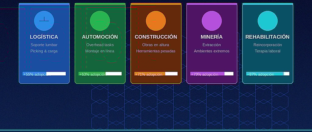 Sectores industriales de exoesqueletos en 2026: logística, automoción, construcción, minería y rehabilitación