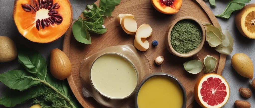 A serene morning scene with a jar of organic cream surrounded by fresh herbs and soft sunlight.