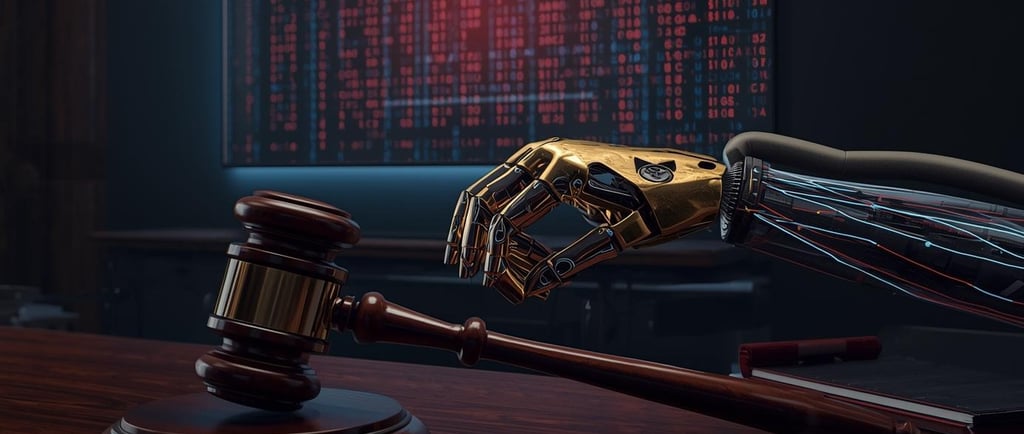 a robot hand holding a gavel and a gavel