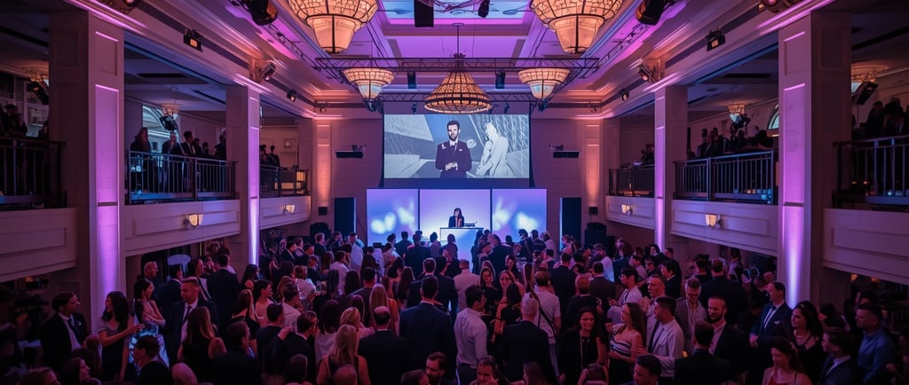 uma grande multidão de pessoas em pé em uma sala grande