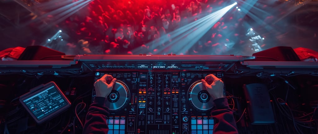 Um DJ mixando música em uma cabine de DJ. ao vivo