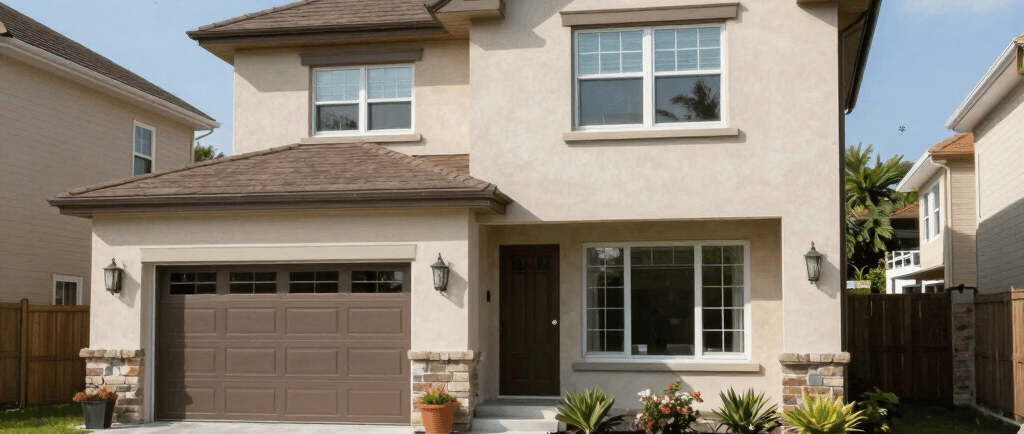 white and red wooden house miniature on brown table