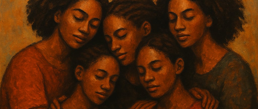 un grupo de mujeres africanas y afrodescendientes dandose apoyo mutuo