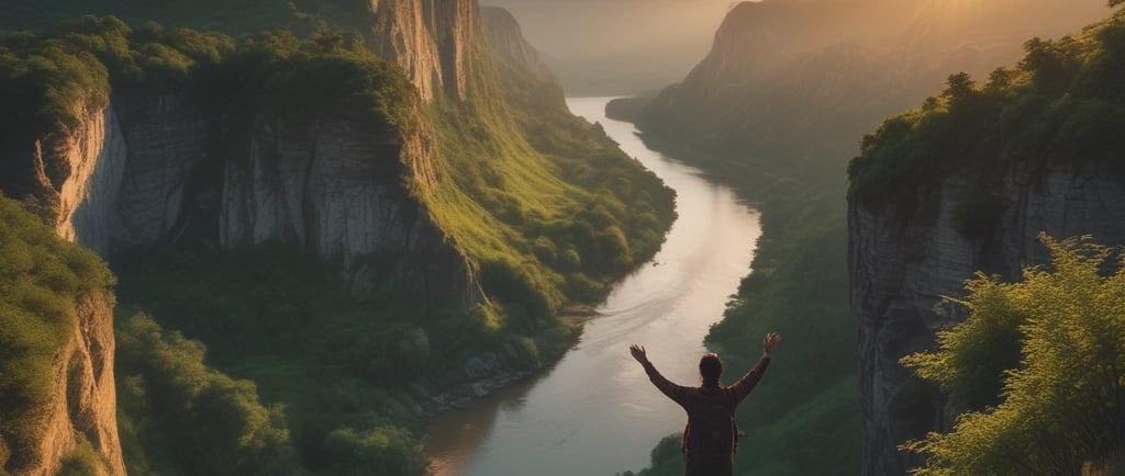 A vibrant sunrise over a winding mountain trail symbolizing new beginnings and bold journeys.