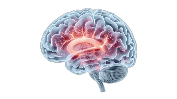 Medizinische Illustration des menschlichen Gehirns im Schlaf mit dargestellten neuronalen Verbindungen