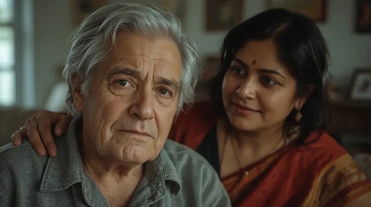 Begleitperson unterstützt eine ältere Person mit multilingualer Demenz in einer ruhigen Gesprächssituation