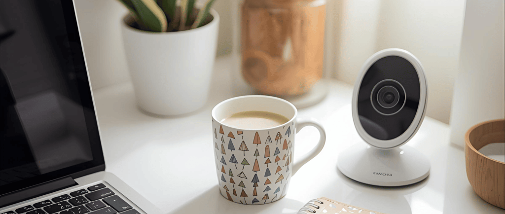 a laptop computer and a cup of coffee on a desk