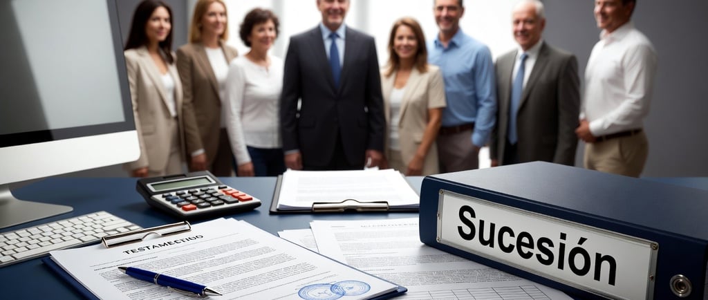varias personas reunidas para verificar la sucesión, el testamento