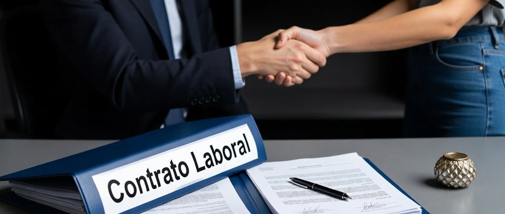 la empresa y el empleado firmando un contrato laboral