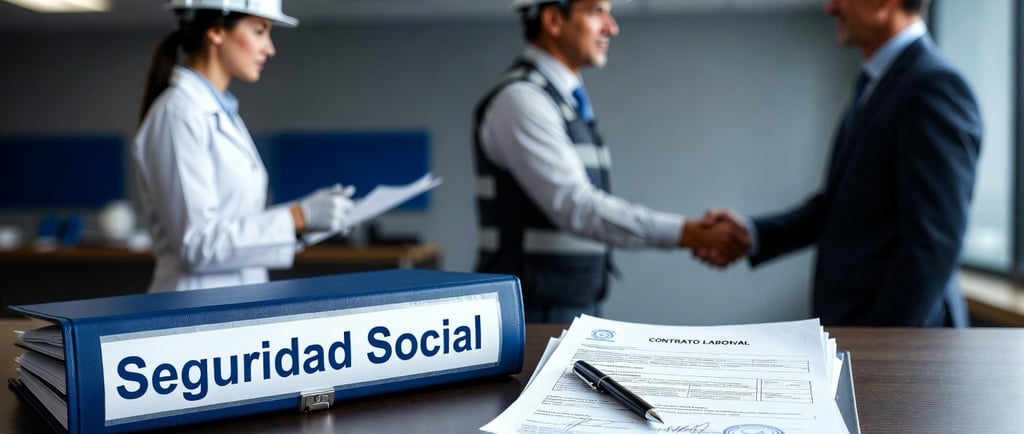 3 personas garantizando la seguridad social al hacer la contratación