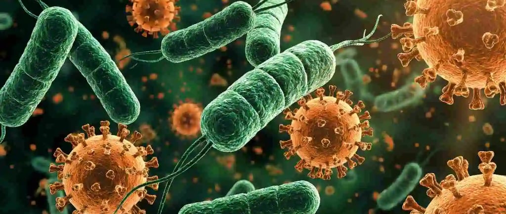 Illustration of gut bacteria and viruses in the human microbiome