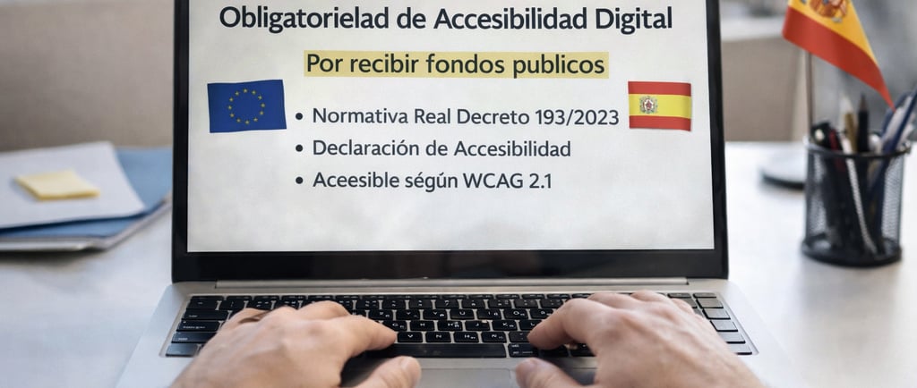 Pantalla de ordenador portátil mostrando un mensaje sobre la obligatoriedad de la accesibilidad digi