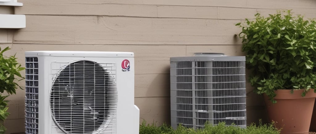 A white ductless mini-split heat pump and grey central AC unit installed outside a residential home.