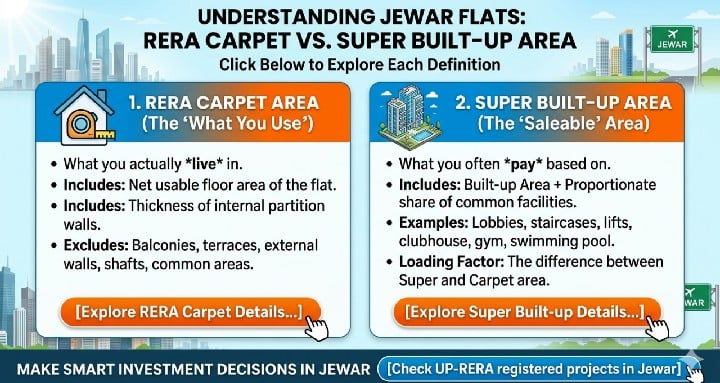 rera carpet area vs super built up area in jewar flats