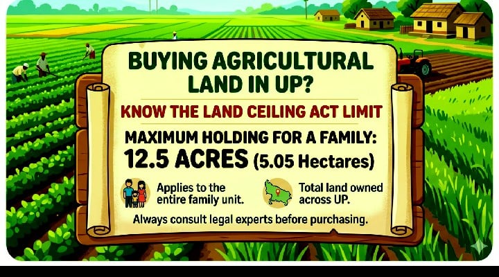 land ceiling act limits for buying agricultural land in up