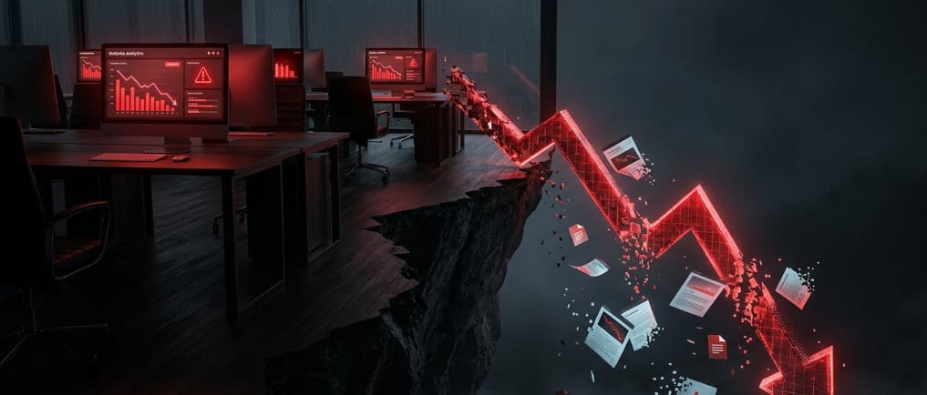 Business analytics graph plummeting off cliff