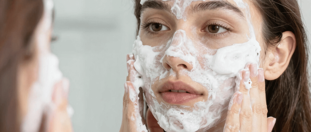 Garnier hand cream and nivea lip balm on glass table
