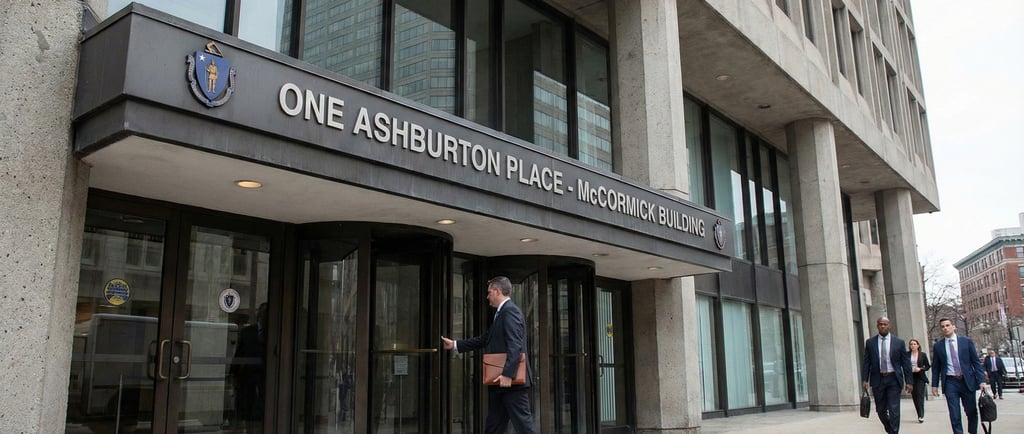 Entrance of One Ashburton Place where Massachusetts apostille fees are processed