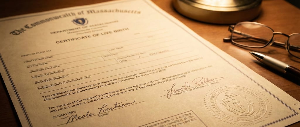 Certified Massachusetts birth certificate with official seal for apostille