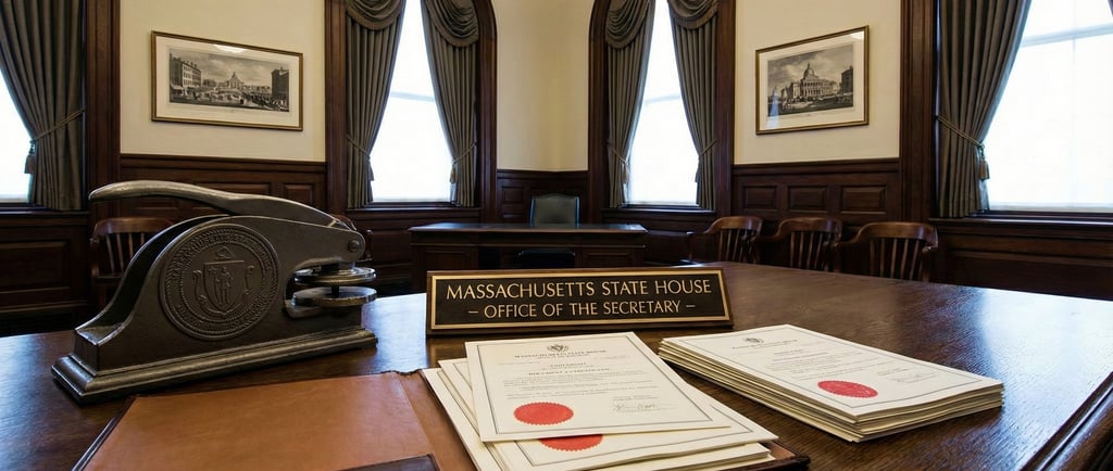 Massachusetts State House apostille processing for international document authentication.