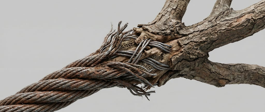 a piece of metal wire wrapped around a tree branch