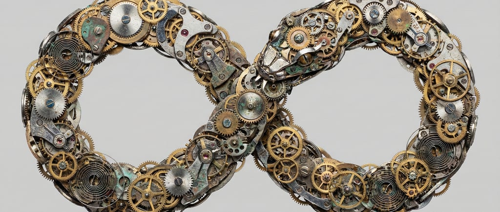 an infinity symbol made of metal gears