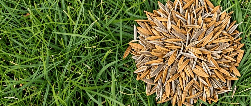 Comparison of turf versus grass seeds, highlighting the contrast between ready‑laid green lawn 