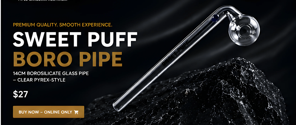 Sweet Puff 14cm clear borosilicate glass boro pipe for sale online in Australia.