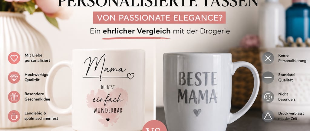 Warum personalisierte Tassen von Passionate Elegance? Ein ehrlicher Vergleich mit der Drogerie