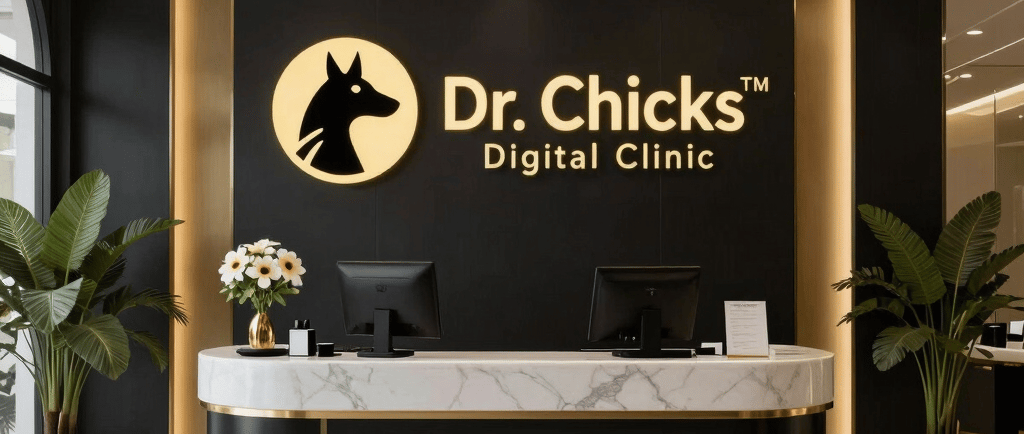 A vibrant animated character from Dr. Chicks engaging with AI technology in a bright, modern classroom setting.