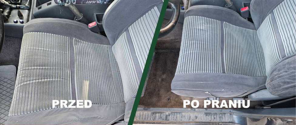 Tapicerowane fotele wyprawowego samochdu off-road przed i po praniu