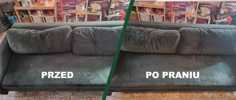 poplamiona kanapa w pokoju dziecięcymi przed i po praniu