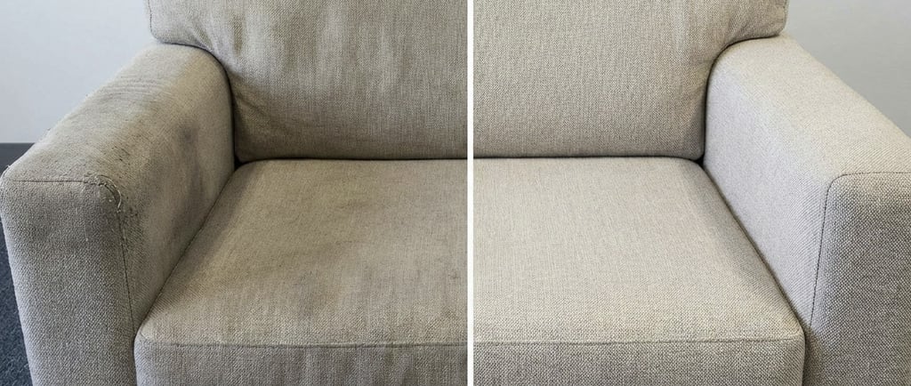profesjonalne pranie tapicerki; kanapa przed i po praniu