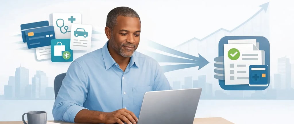 Man using a laptop to manage and consolidate debts.