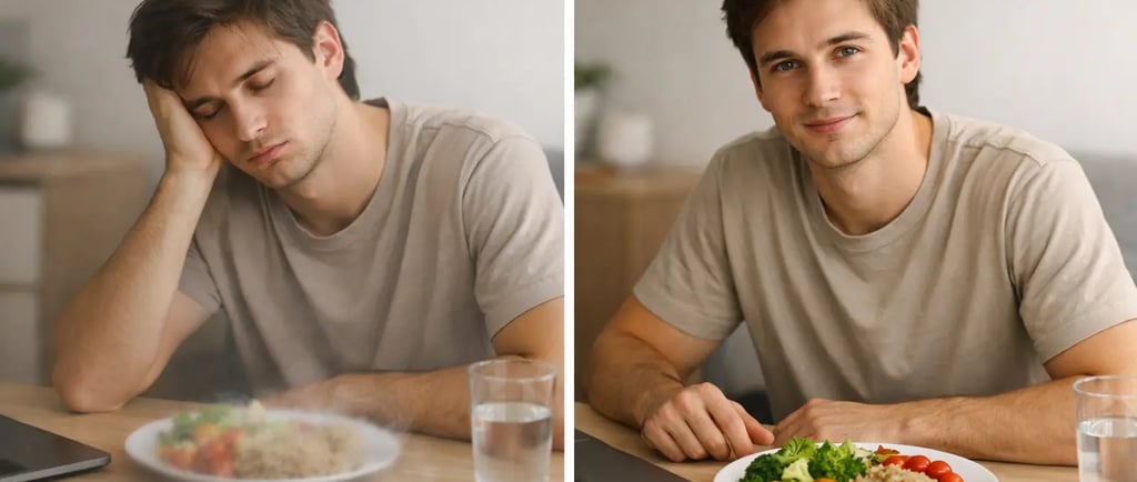 Skipping meals causes low energy compared to regular healthy eating