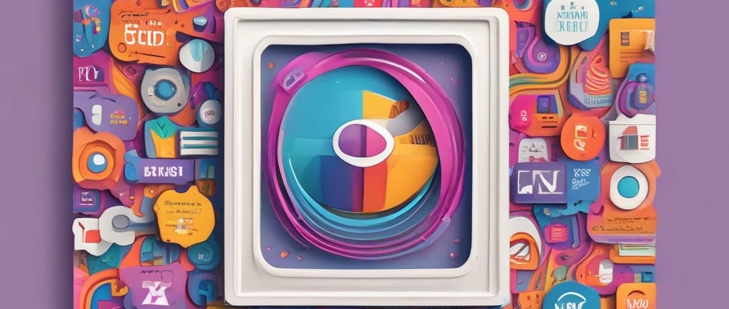 A vibrant, colorful logo of Almanaque Virtual glowing on a sleek digital background.